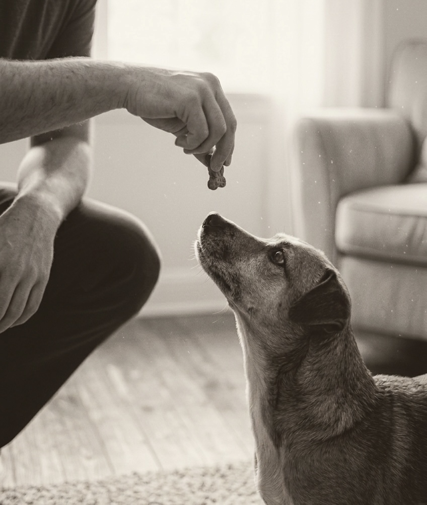 Chien qui attend sa friandise.